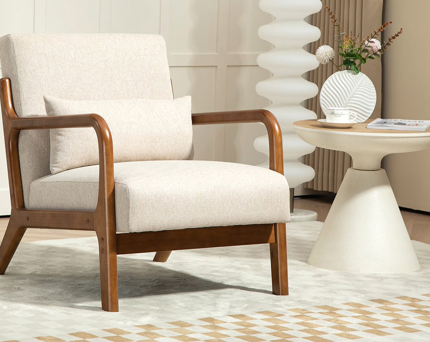 Mainstays Beige Wood Arm Accent Chair – Perfect Blend of Comfort
