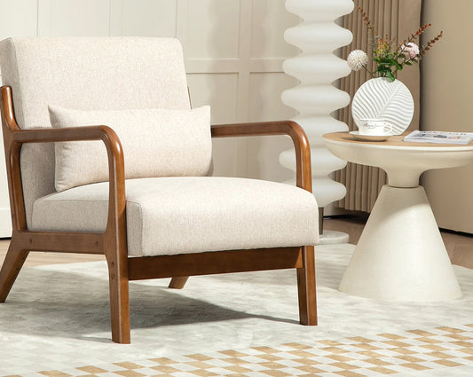 Mainstays Beige Wood Arm Accent Chair – Perfect Blend of Comfort