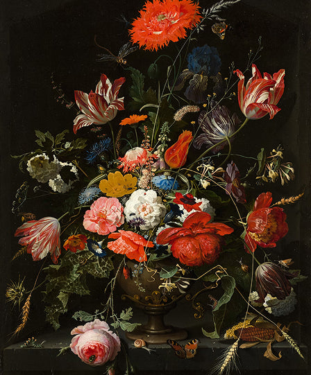 Red blue white flowers